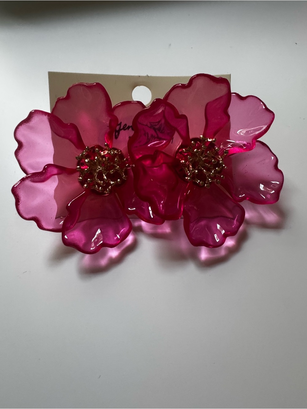 Pink Floral Resin Statement Earrings - Unbranded